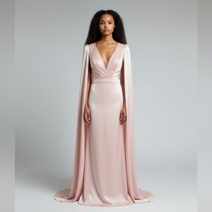Chiclody - Pink Floor-Length Gown (Cape Sleeves) - Elegant‎ Formal Dress